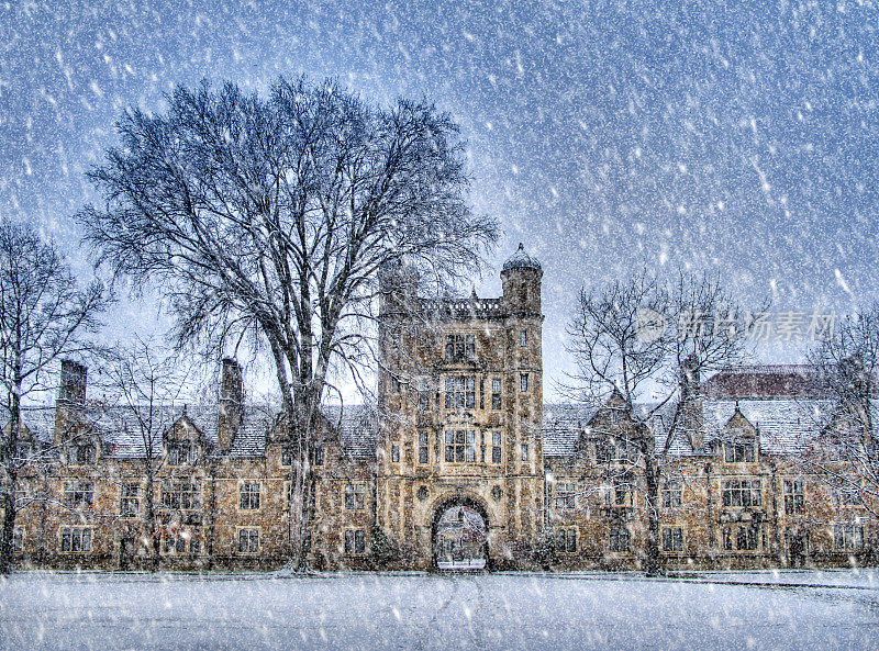 密歇根大学法学院方庭(冬季)，安娜堡，密歇根州