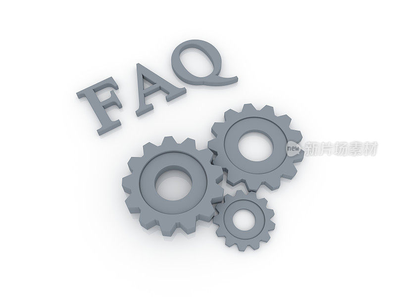 常见问题FAQ文本和齿轮隔离在白色
