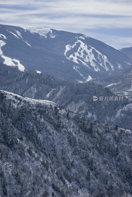 冬季滑雪胜地的滑雪跑道和斜坡