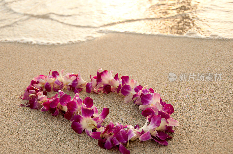 沙滩上的夏威夷花环