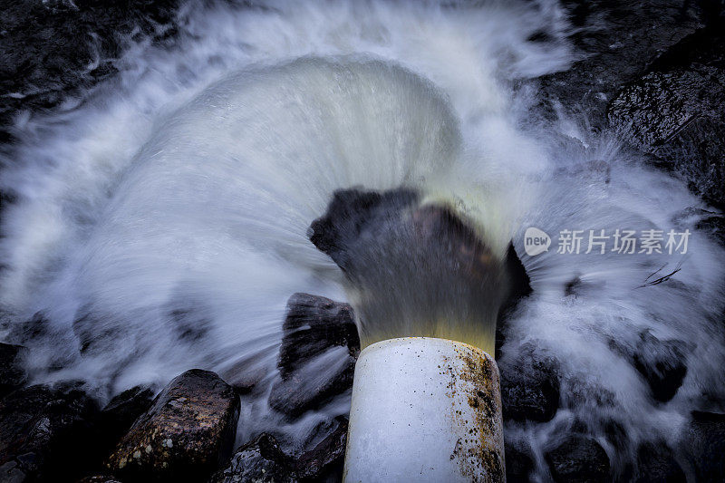 出水管，水流湍急