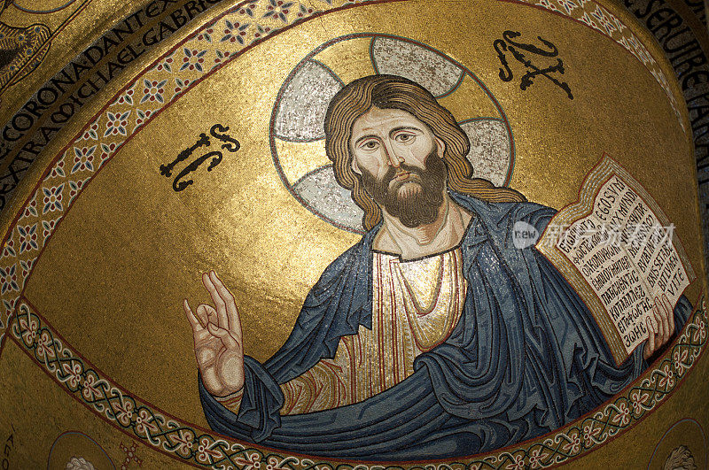 巴勒莫，西西里，无伴奏帕拉蒂娜:祝福基督的马赛克。