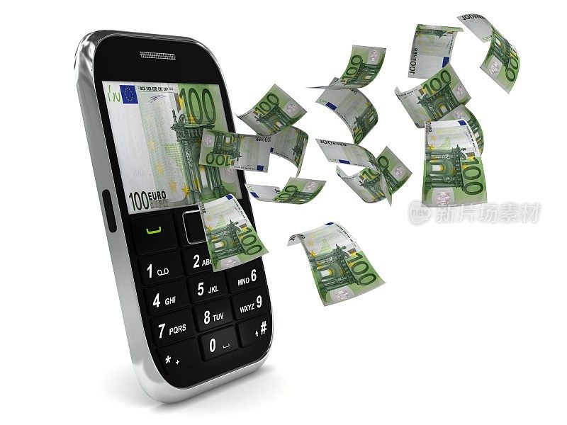 欧元货币手机应用软件支付概念