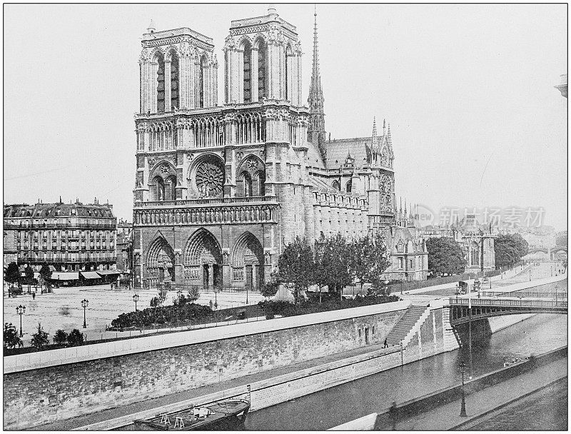世界著名景点的古董照片:巴黎圣母院，法国巴黎