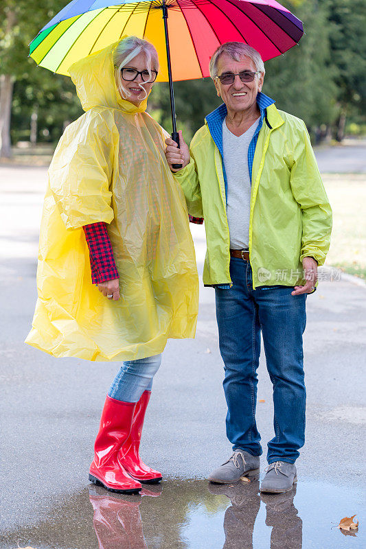 雨中打着伞的老夫妇
