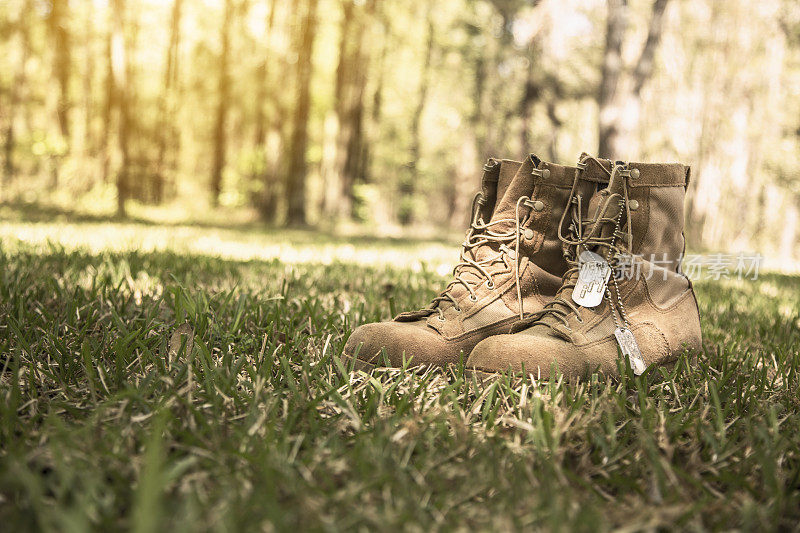 美国军靴和户外狗牌。