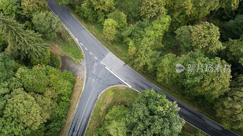 道路交叉口森林鸟瞰图