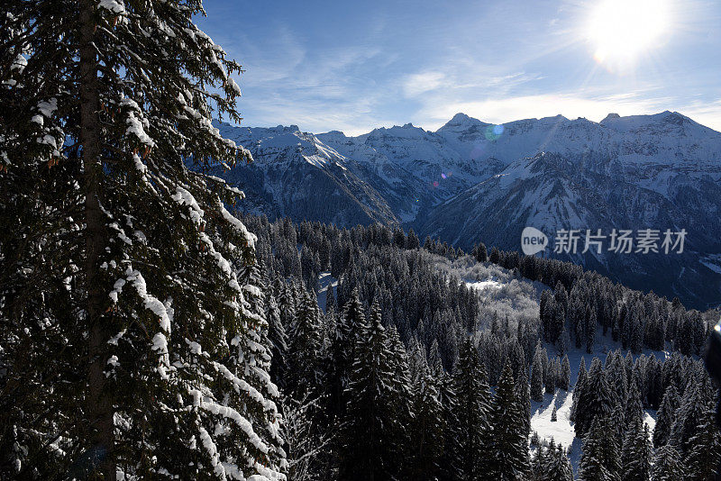 瑞士阿尔卑斯山的冬季景观