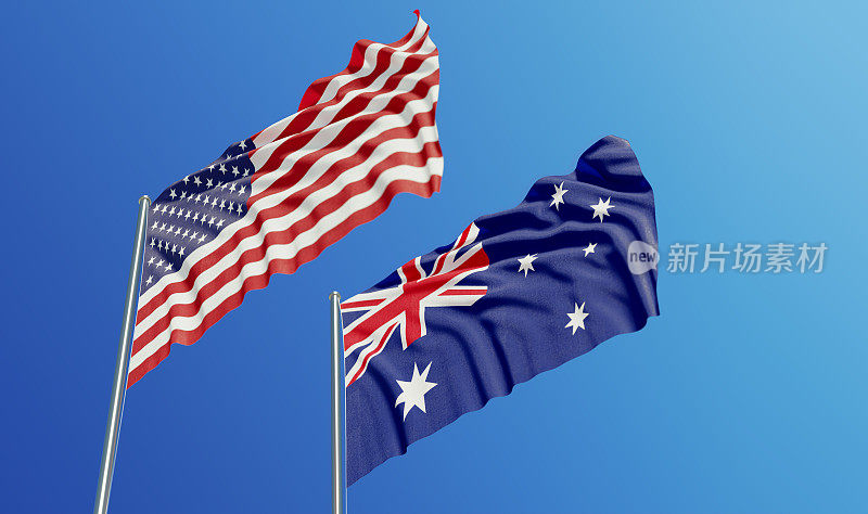 美国和澳大利亚迎风飘扬的旗帜