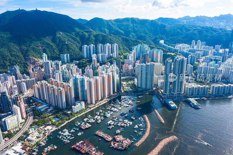 香港住宅大厦的无人机影像