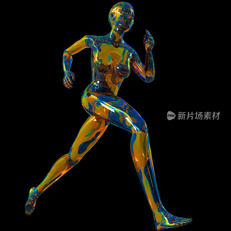 抽象数字插图从三维渲染的一个多彩的女子跑步运动风格