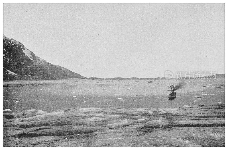美国的古董黑白照片:从缪尔冰川顶部的冰川湾