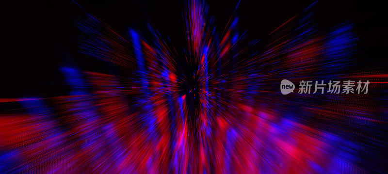 摘要爆炸光曲速空间烟花红蓝光束图案黑色背景