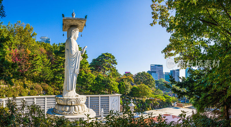 首尔弥勒佛俯瞰奉恩寺江南摩天大楼全景韩国