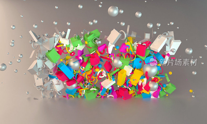 充满活力的派对背景与许多彩色的物体