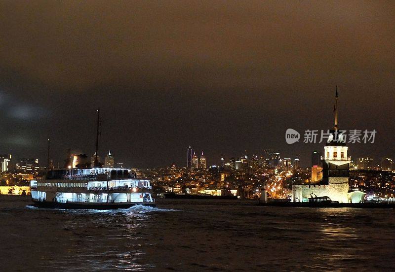伊斯坦布尔之夜，博斯普鲁斯海峡上空