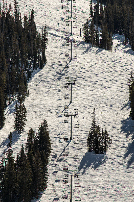 科罗拉多州落基山脉的滑雪缆车