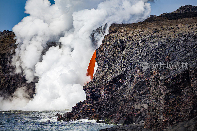 熔岩流入太平洋，卡拉帕纳，大岛，夏威夷