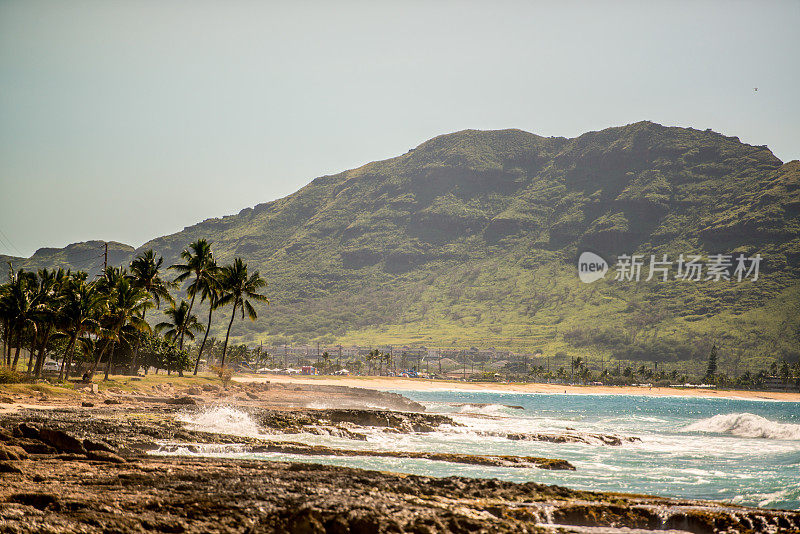 美国夏威夷瓦胡岛西海岸海滩和海浪