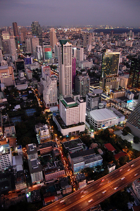 曼谷城市景观，高角度视图，泰国