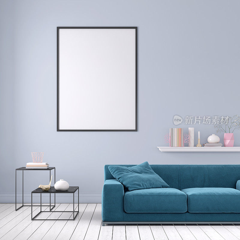 彩色沙发与空白海报框架模板