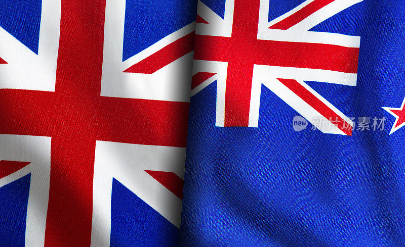 英国和澳大利亚的国旗并排站着