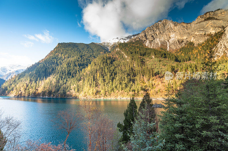 九寨沟自然保护区(九寨沟国家公园)，中国。美丽的风景，清澈的水和秋天的森林。