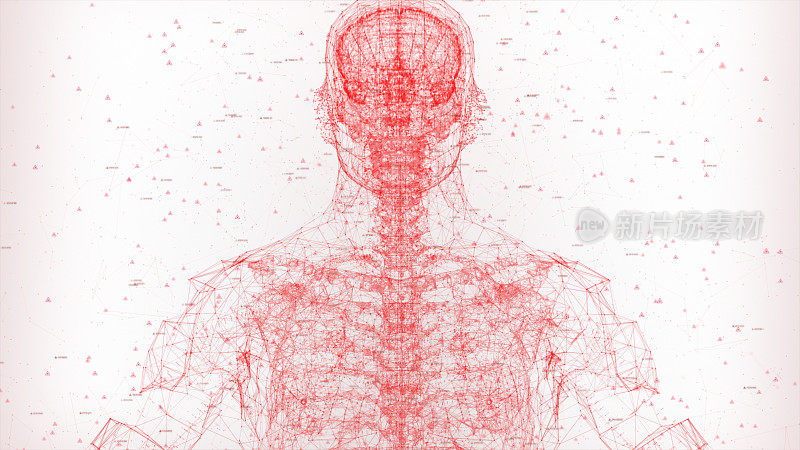 照明扫描人体部分的数据和粒子。生物识别技术的概念。未来的设计