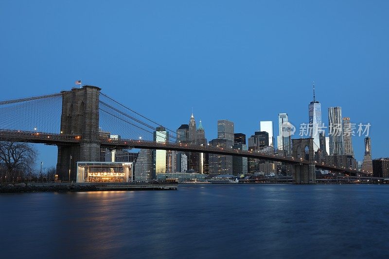 纽约曼哈顿市中心天际线现代摩天大楼布鲁克林大桥