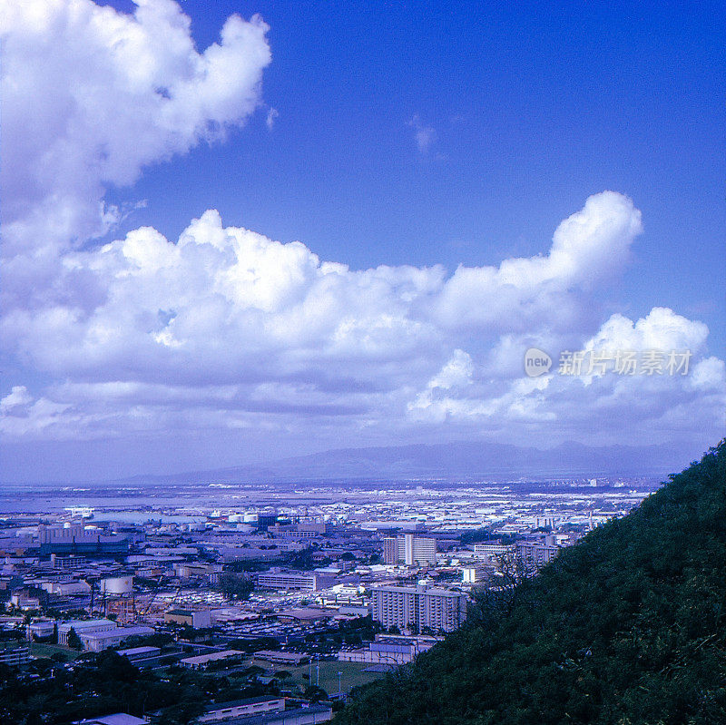 正片扫描城市景观檀香山，夏威夷，美国