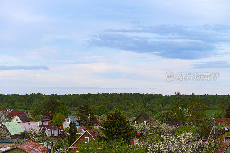 夏日的夕阳落在花园里