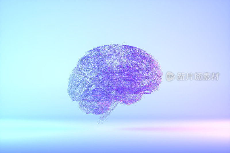 大脑，人工智能概念，低聚，霓虹灯