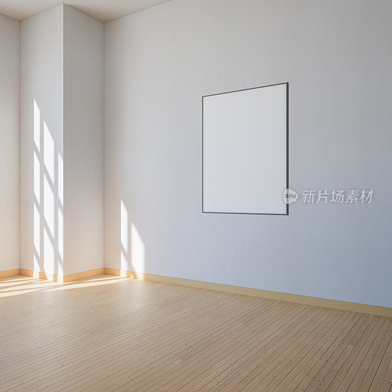 室内模型插图与装饰，3d渲染，白墙与白板