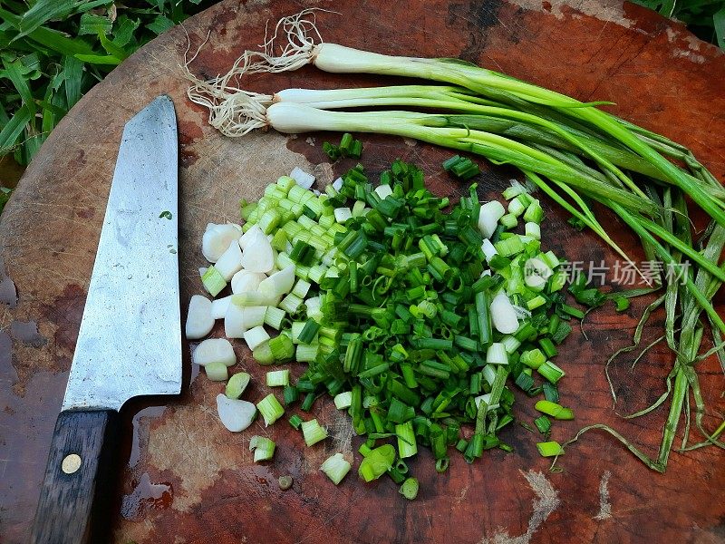 切葱花蔬菜-食物准备。