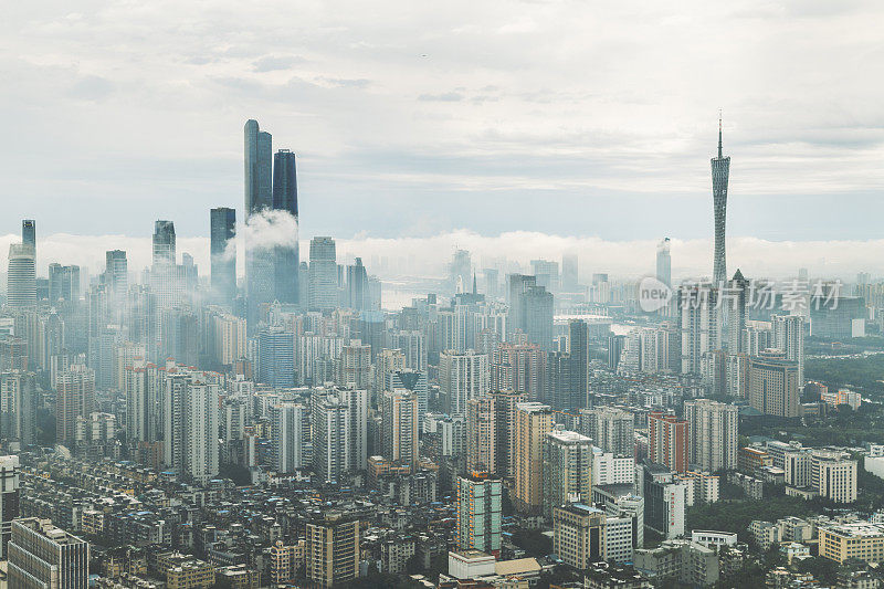 中国广州的城市天际线全景