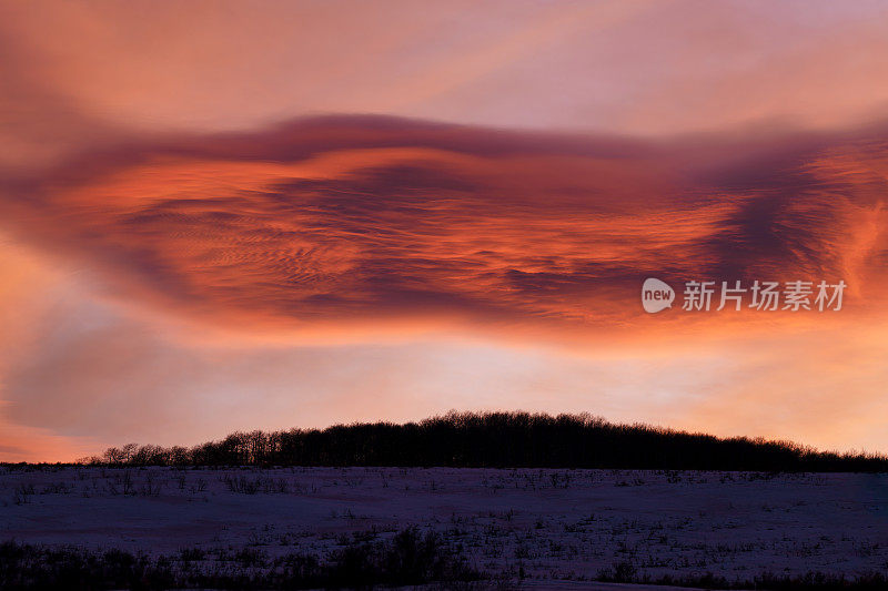 戏剧性的天空与剪影的树木山风景