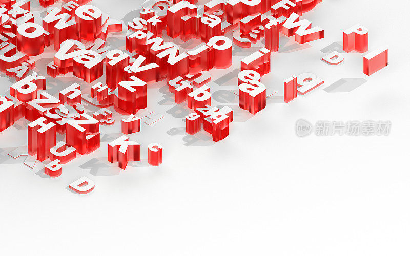 大组随机的红色字母在白色的背景与复制空间