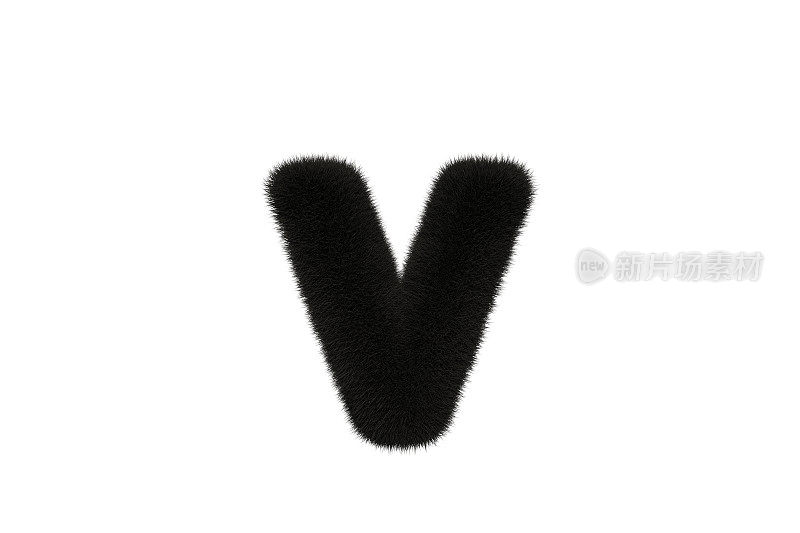 字母v与黑色毛茸茸的皮毛小写白色背景