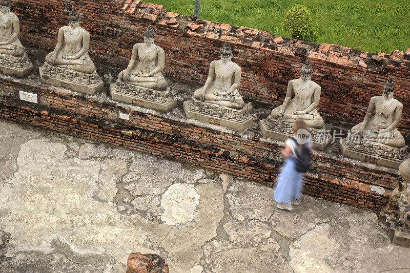 独自旅行者在大城府的古代佛教寺庙外观