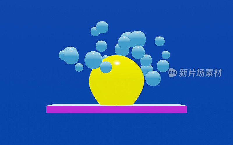 智能手机上黄色和蓝色气球膨胀的3d图像