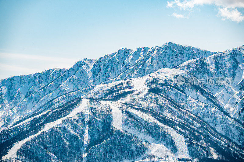 皑皑白雪的日本山，日本白波