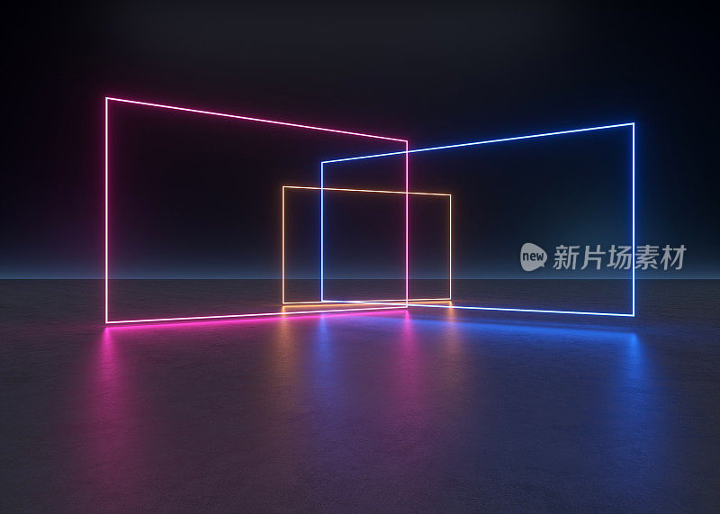 3D霓虹灯效果与黑色发光的背景