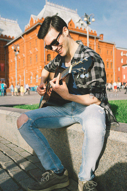 吉他手，红场，莫斯科，俄罗斯