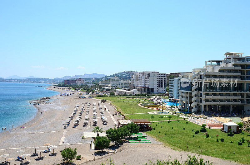 希腊罗德斯的法利拉基海滩和酒店