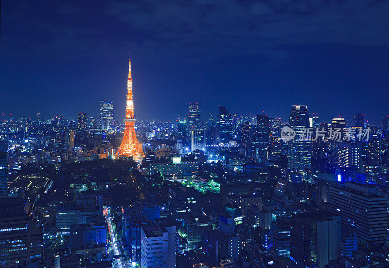 东京塔在夜晚的天际线