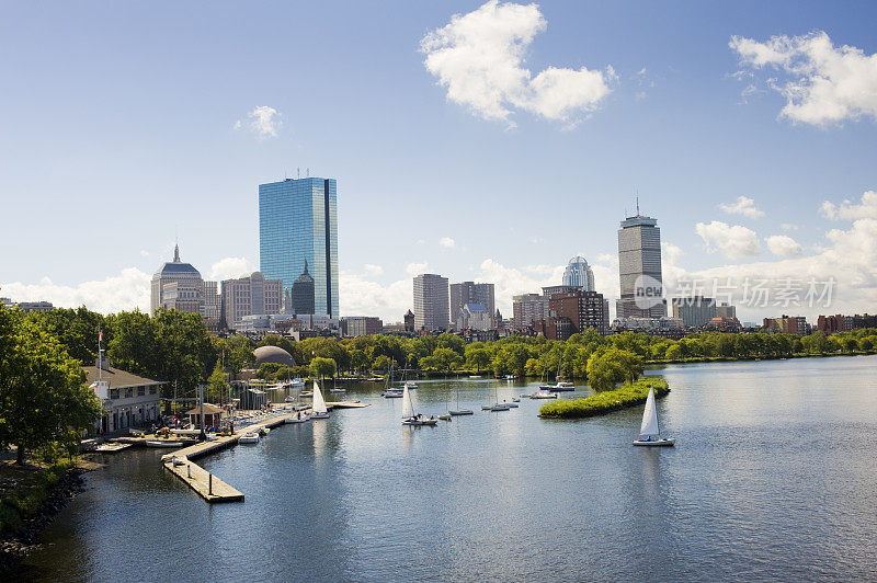 美国的波士顿和查尔斯河城市天际线