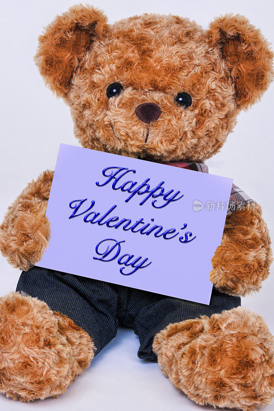 泰迪熊拿着一个紫色的牌子写着耶稣爱你