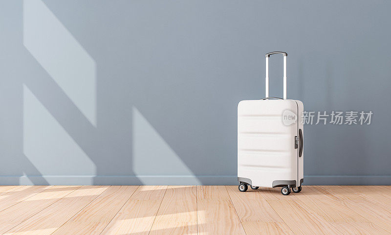 白色行李模型在灯光背景，手提箱，行李