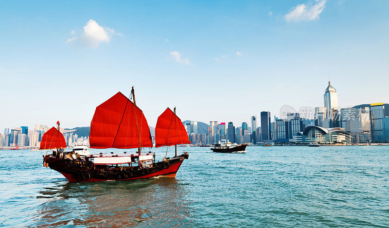 横过香港港口的帆船