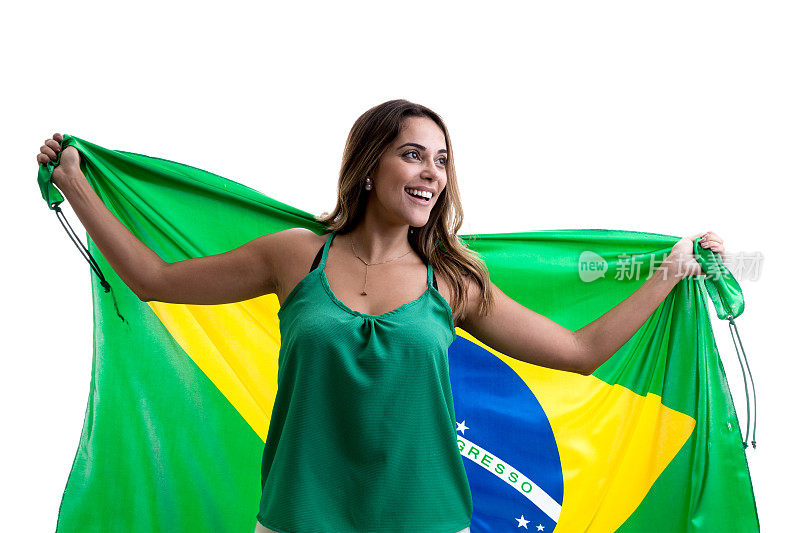 巴西女球迷在白色背景下庆祝